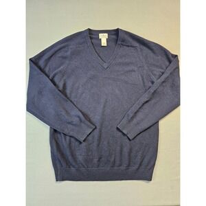 LL Bean Mens V Neck Sweater L Tall Navy Blue 100% Lambs Wool Pullover